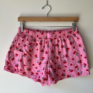 Joyspun Pink Cherry Print Women's Boxer Shorts/Pajama Shorts, Size M
